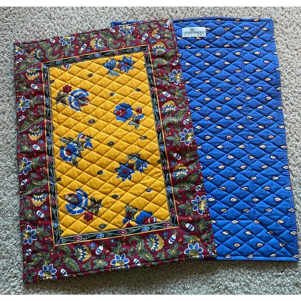 Vintage Vera Bradley Quilted Placemats Set of 2 Reversible Cotton Floral